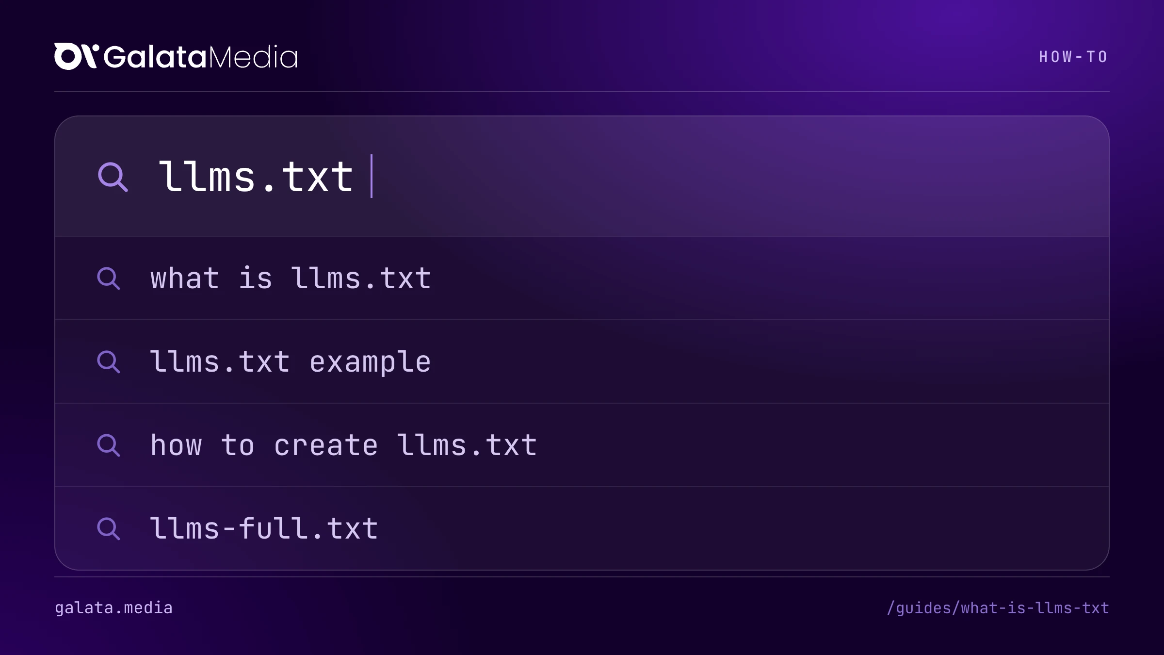 Searches this page answers: llms.txt, what is llms.txt, llms.txt example, how to create llms.txt, llms-full.txt.